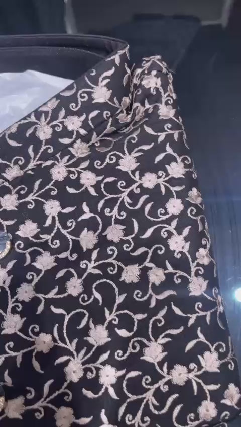 Timeless Black Embroidered Floral Embroidered Jacket Kurta Set