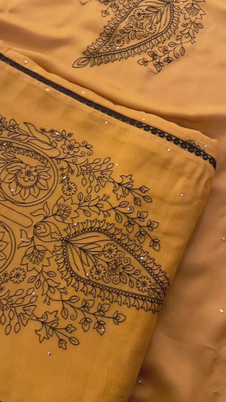 MUSTARD EMBROIDERED UNSTITCHED SUIT