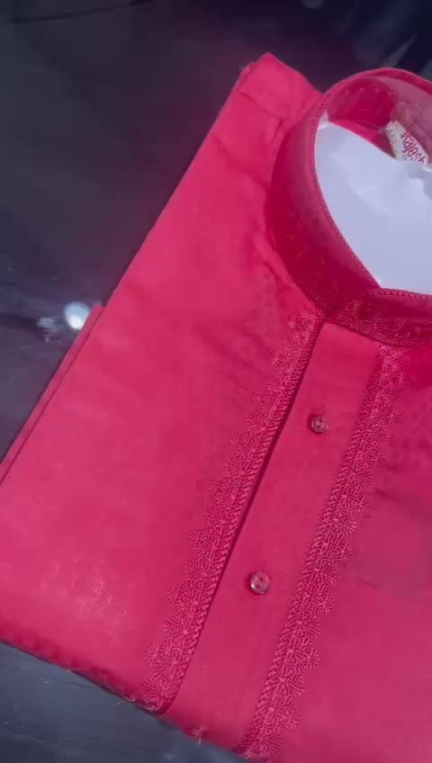 Vibrant Red Readymade Kurta Trouser Set