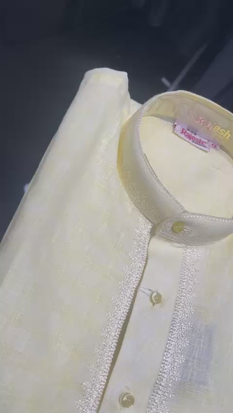 Readymade Yellow Cotton Kurta Trouser Set