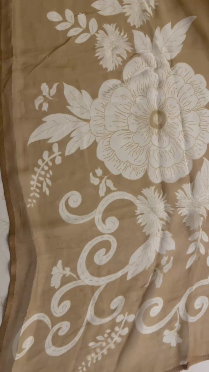 ELEGANT LIGHT BROWN PRINTED COTTON UNSTITCHED SUIT SET