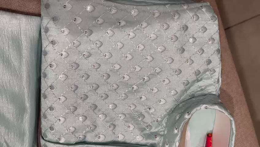 Seafoam Green Jacket Trouser Set For Kids