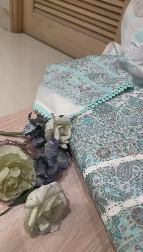 Light Blue Cotton Fabric Unstitched Suit Set