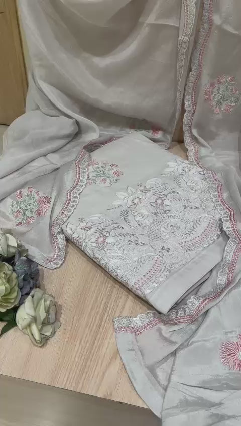 Light Gray Unstitched Cotton Suit Set