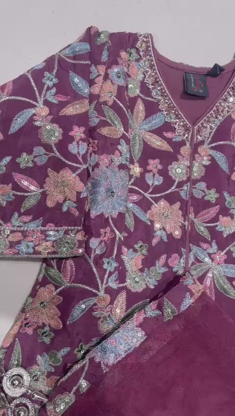 Maroon Readymade Sharara Suit Set For Kids