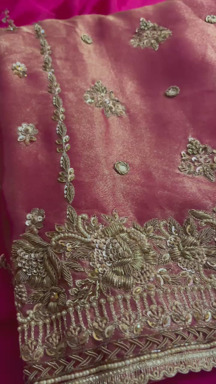 LUXURY EMBROIDERED ORGANZA UNSTITCHED SUIT SET