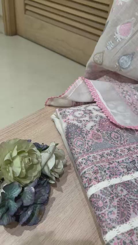 Unstitched Gray Cotton Fabric Suit Set