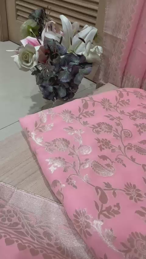 Adorable Unstitched Peach Bnarasi Suit Set