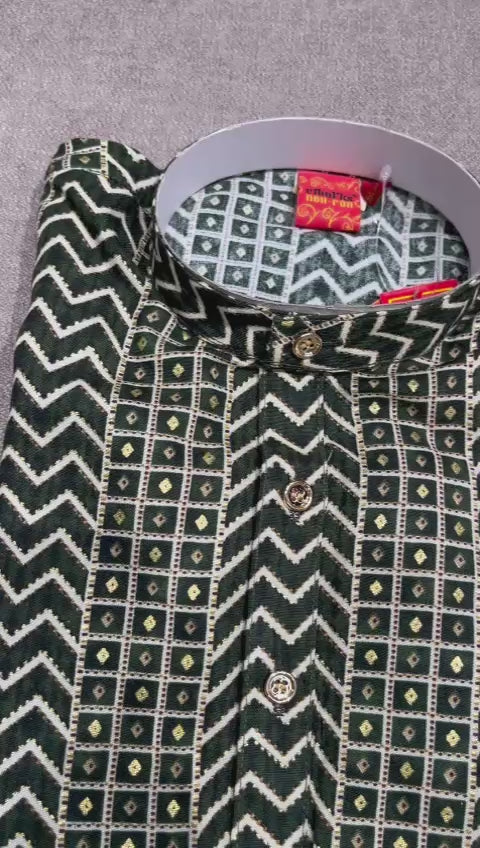 Forest Green Zig-Zag Printed Trouser Kurta Set