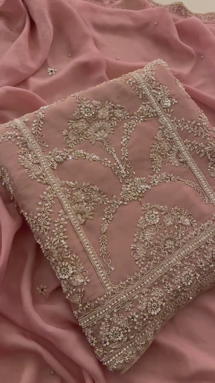 ELEGANT EMBROIDERED ORGANZA UNSTITCHED SUIT SET