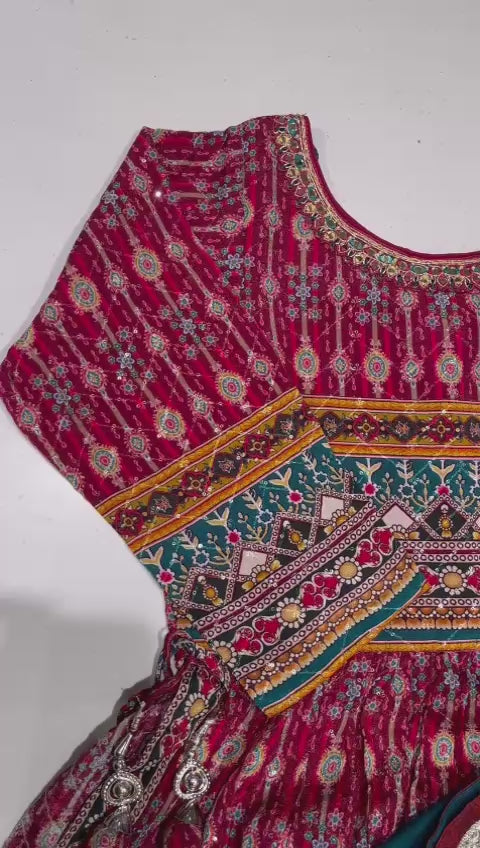 Maroon Rajasthani Lehenga Choli Set For Kids