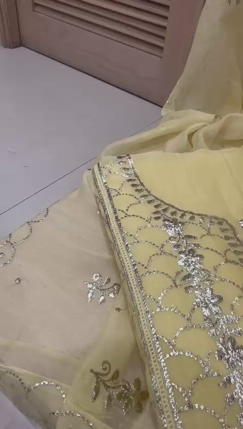 Unstitched Pastel Yellow Chanderi Silk Suit Set