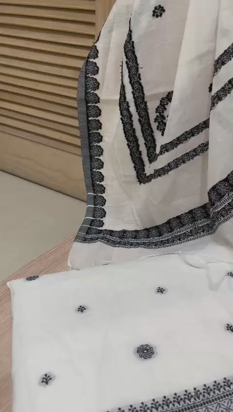 Unstitched White Cotton Fabric Suit Set