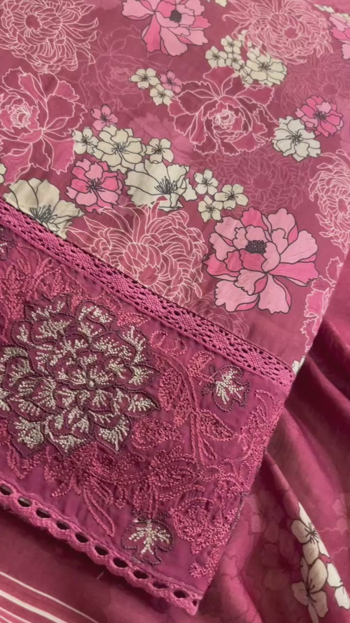ROSE PINK FLORAL PRINTED UNSTITCHED SUIT