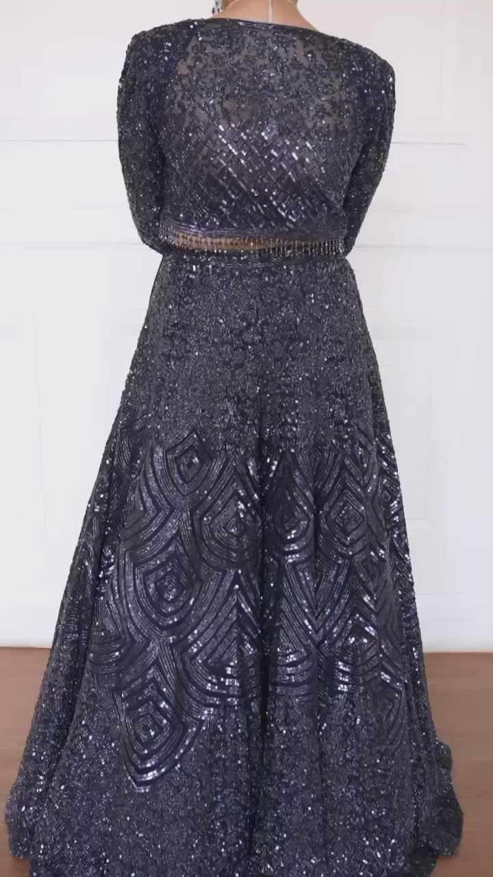 Blue Net Embroidery Sweetheart Neck Lehenga Set For Women