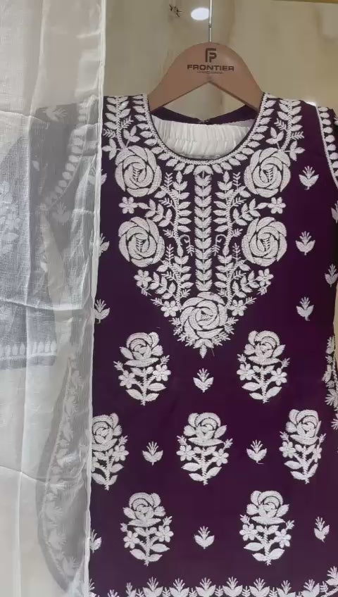 Wine Readymade Salwar Suit Set For Kids