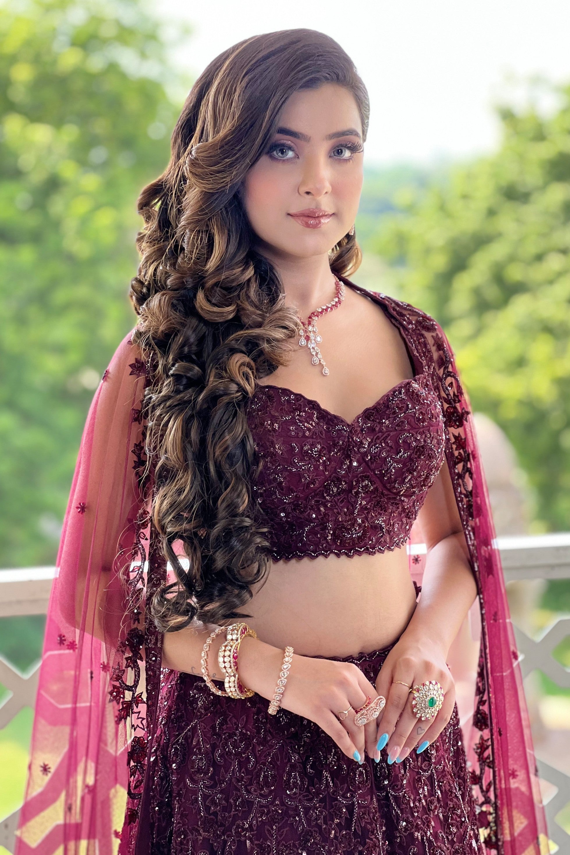 Wine Lehenga Featuring Sequins & Resham Work