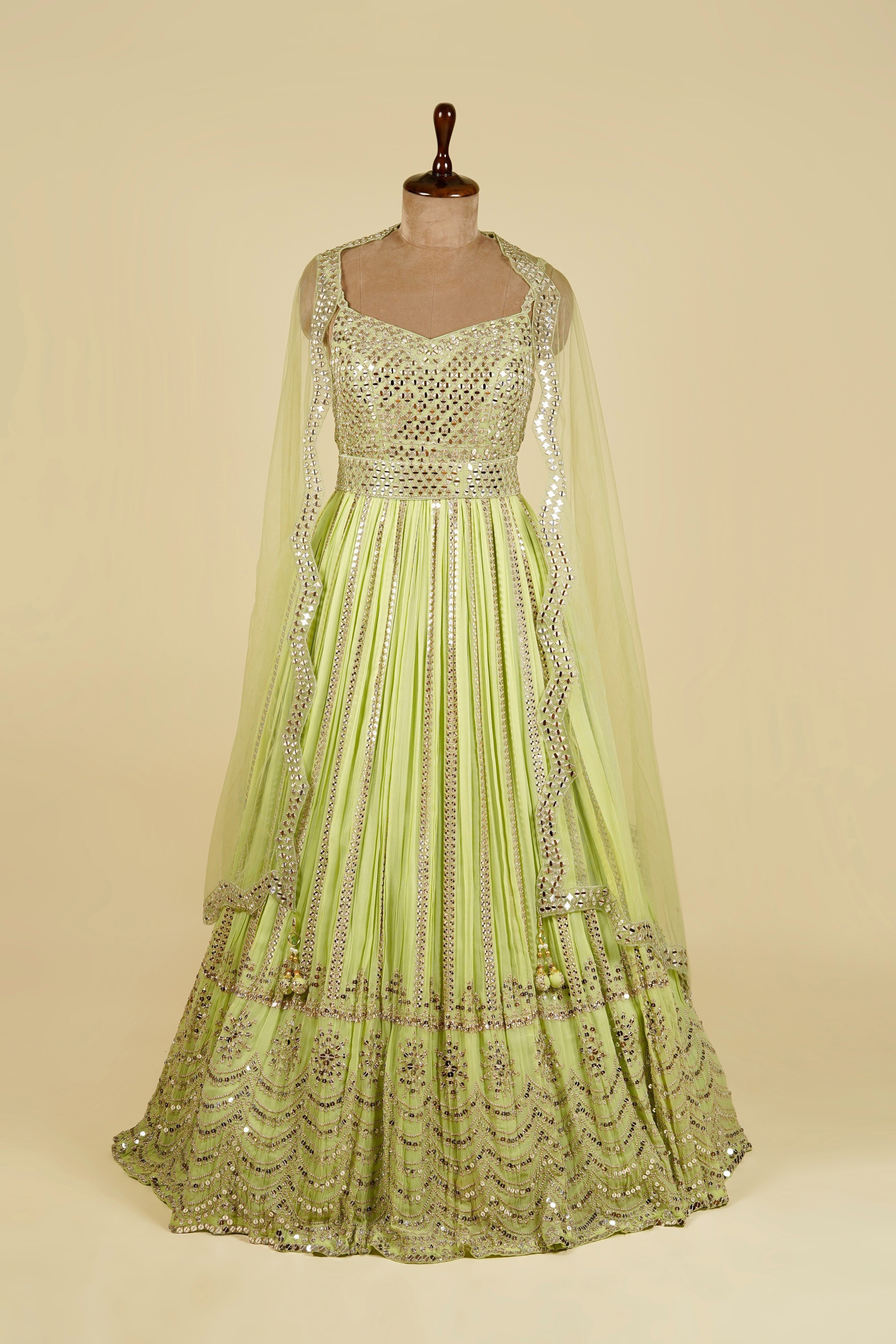 Georgette Sleeveless Gown embellished with Zari, Sequins and Mirror work