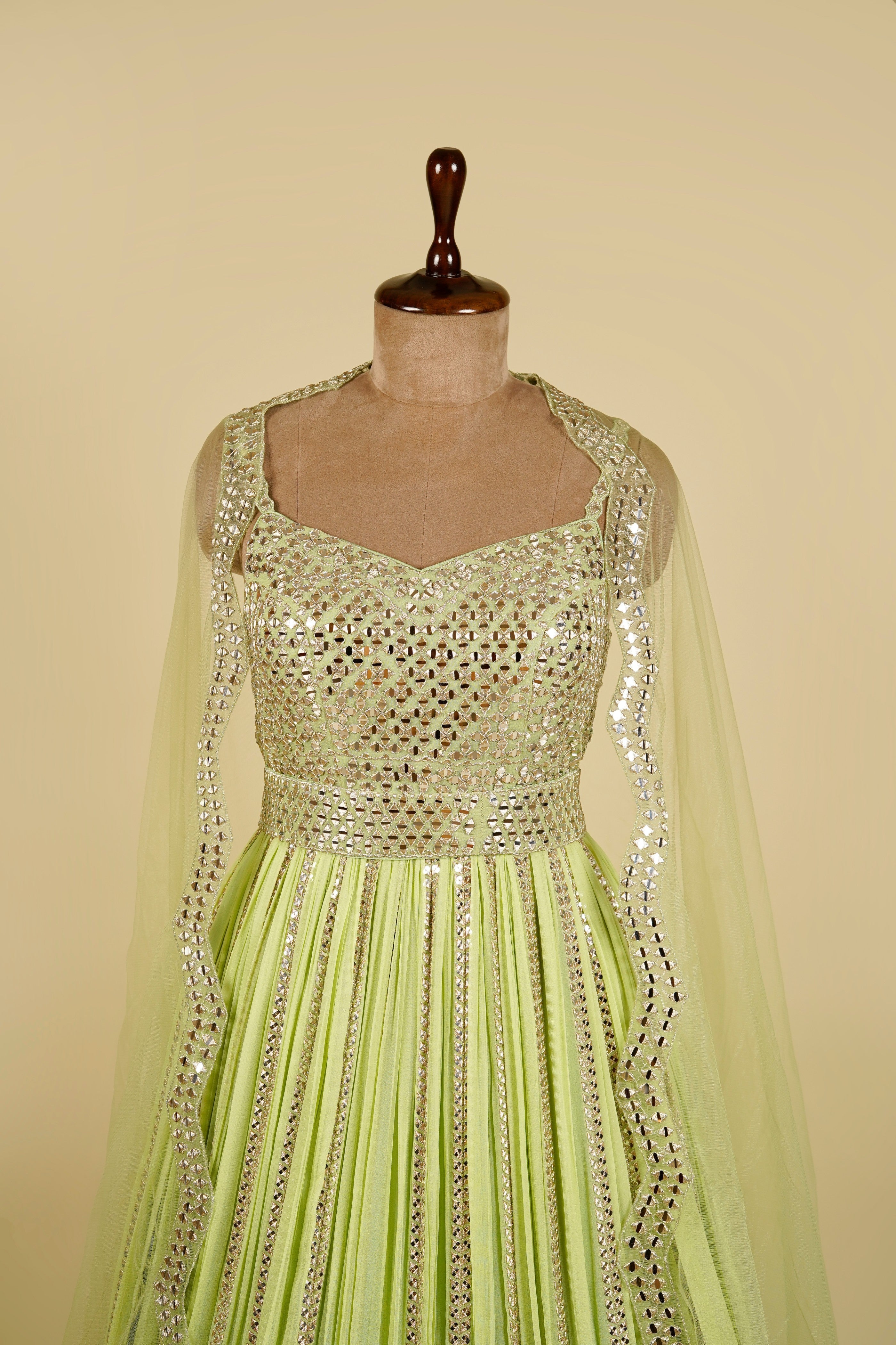 Georgette Sleeveless Gown embellished with Zari, Sequins and Mirror work