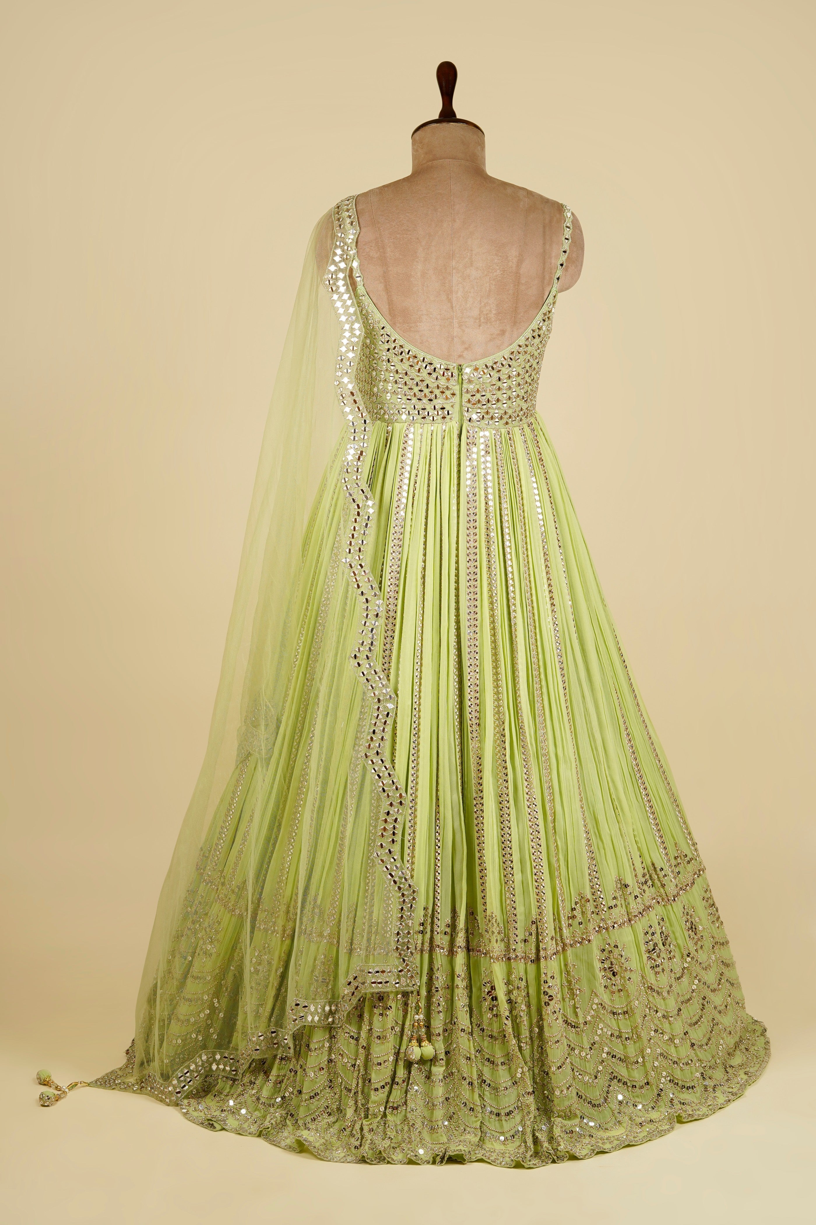 Georgette Sleeveless Gown embellished with Zari, Sequins and Mirror work
