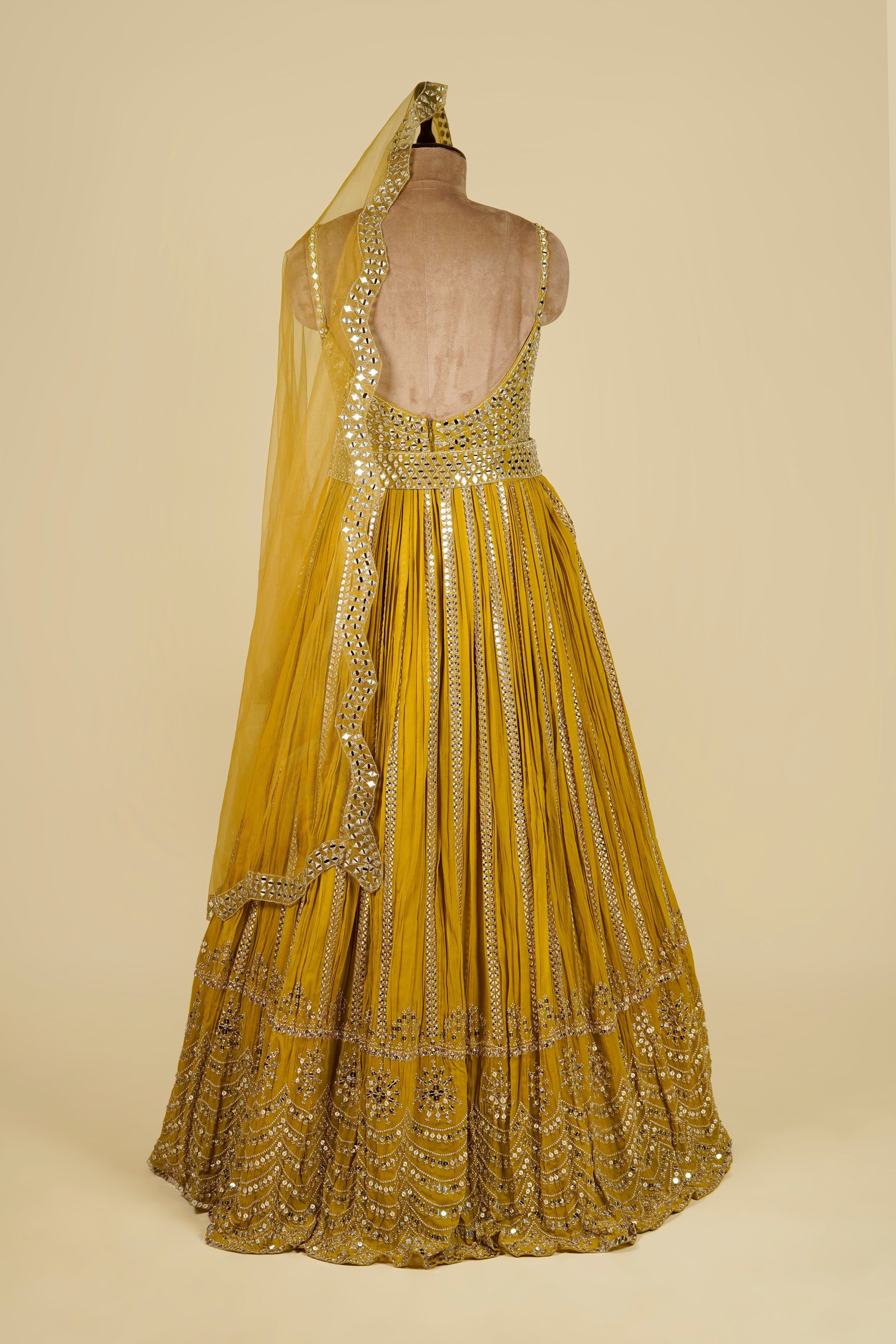 Georgette Sleeveless Gown embellished with Zari, Sequins and Mirror work