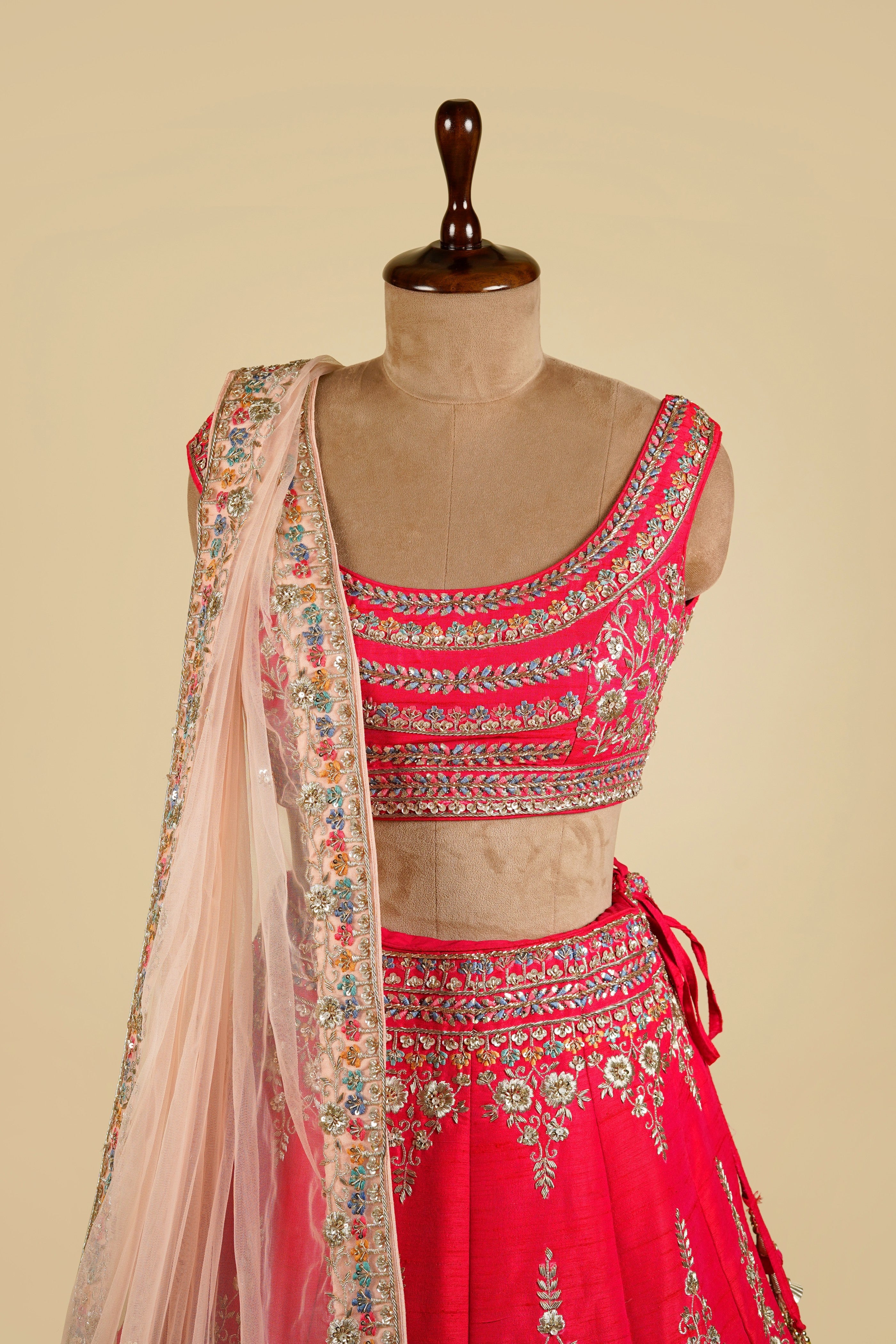 Hot Pink Lehenga Choli embellished with Sequin, Dabka and Thread work