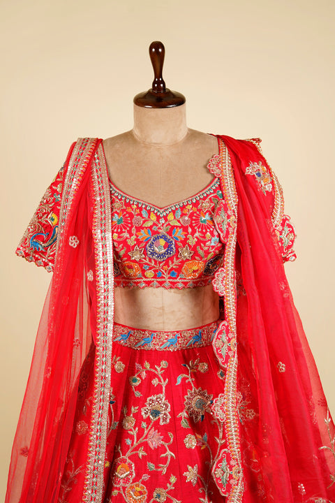 Red Peacock Lehenga Choli