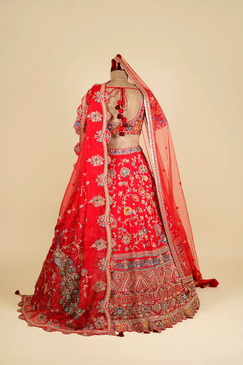 Red Peacock Lehenga Choli