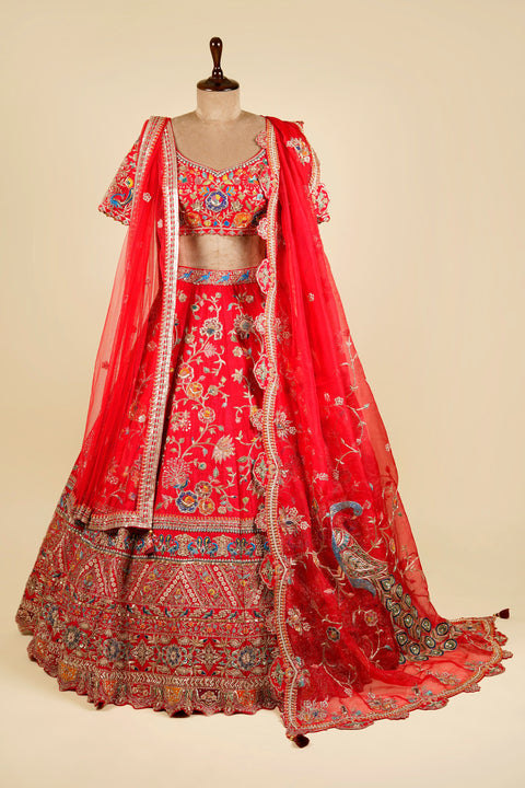 Red Peacock Lehenga Choli