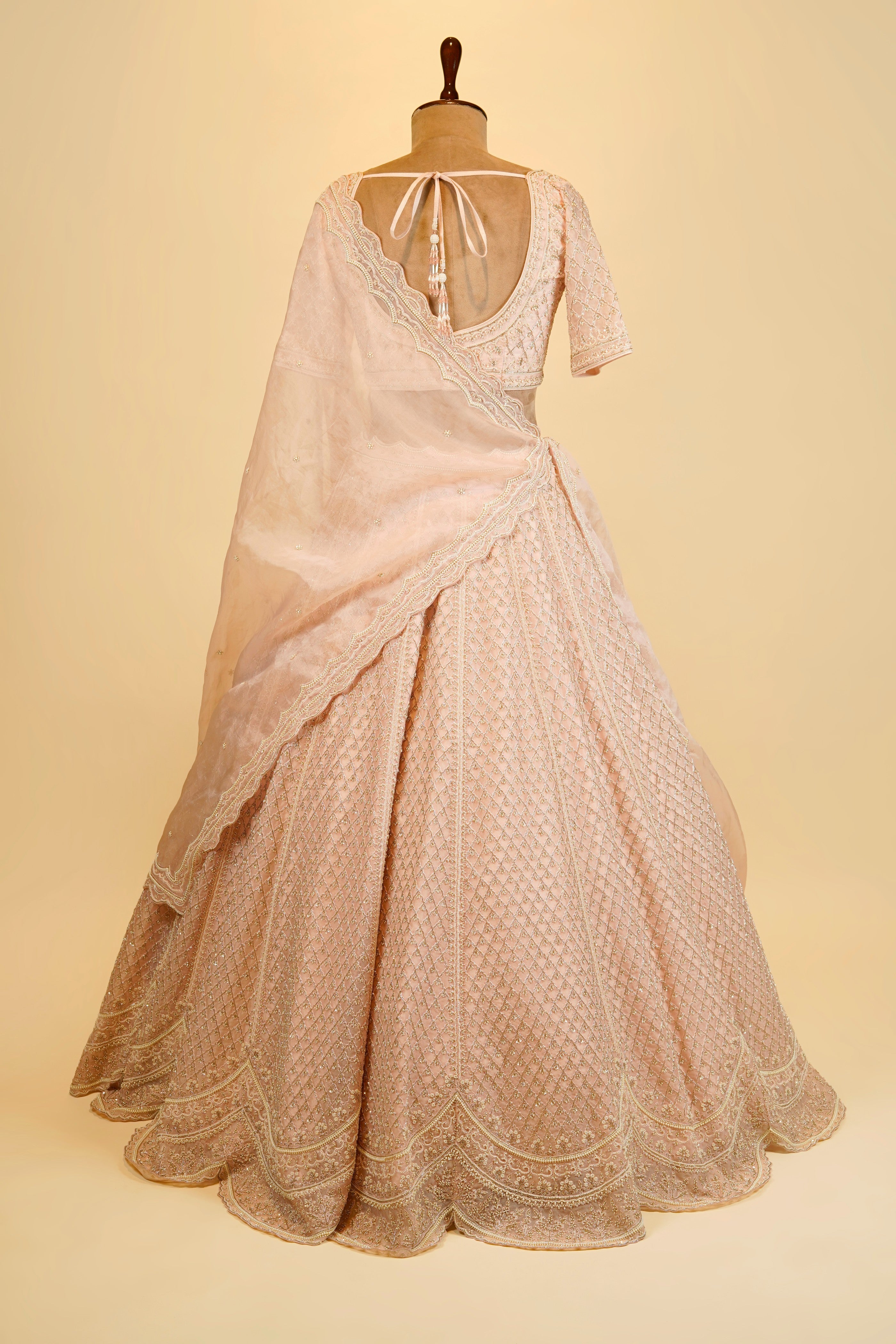 Light Peach Lehenga Choli embellished with Sequins, Cut dana and Bead work