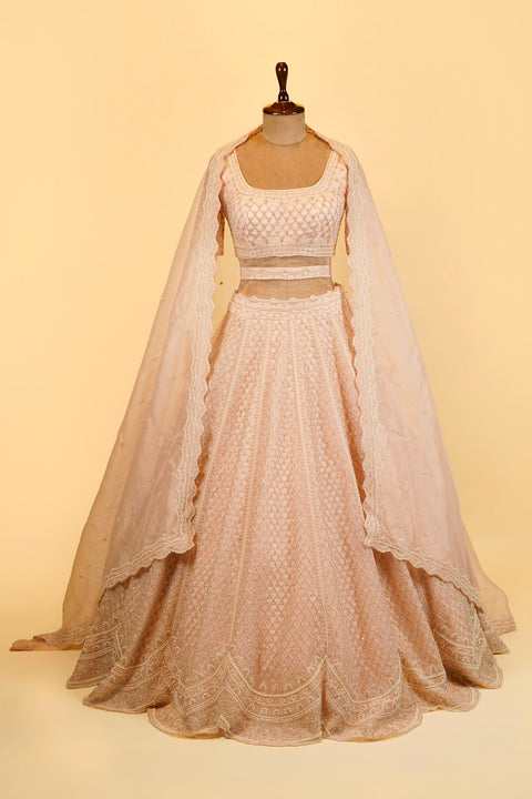 Light Peach Lehenga Choli embellished with Sequins, Cut dana and Bead work