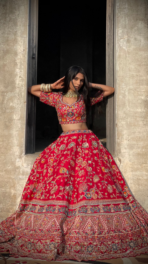 Red Peacock Lehenga Choli