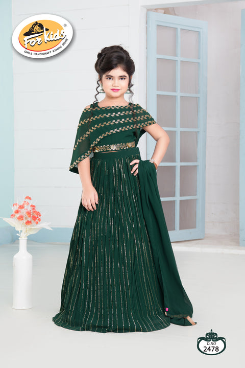 Green Lehenga Choli with Asymmetrical short cape