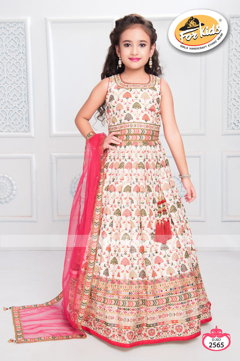 Ethnic printed Cream Lehenga choli