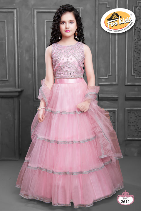 Pink Sleeveless Lehenga choli embellished with Aari and Swarovski work