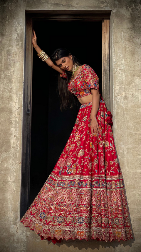 Red Peacock Lehenga Choli