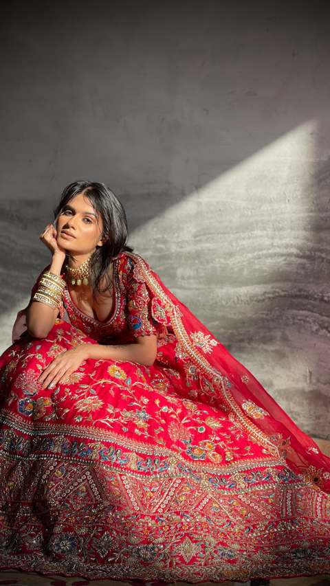 Red Peacock Lehenga Choli