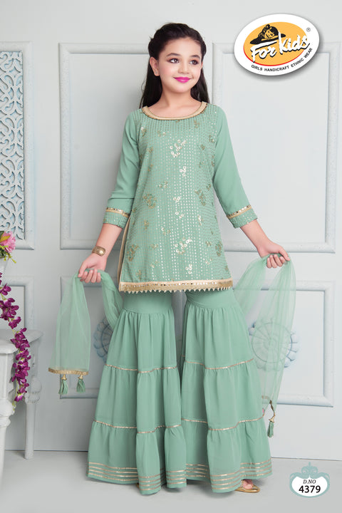 Green Garara set Embellished with Sequin and Pearl work