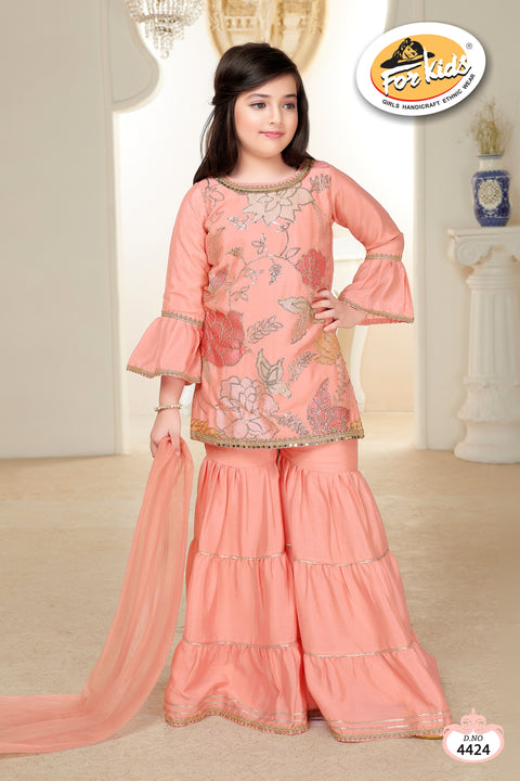 Peach Garara set Embellished with Sequin and Patch work
