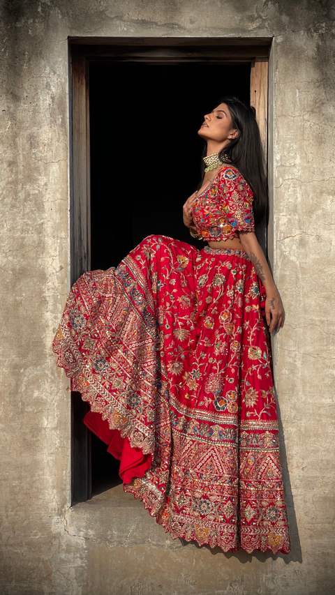 Red Peacock Lehenga Choli