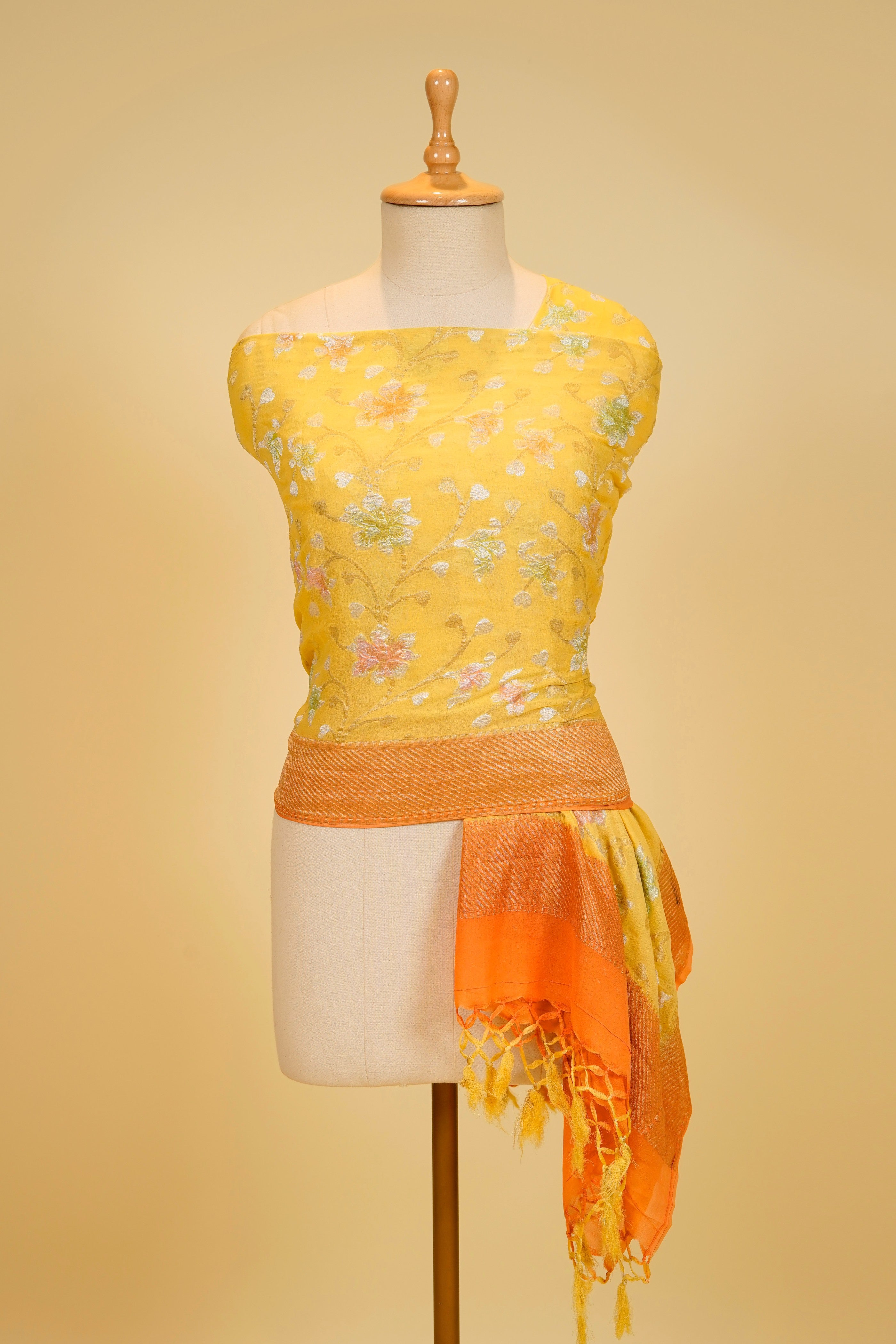 Light Lemon Jaipuri Banarasi Dupatta