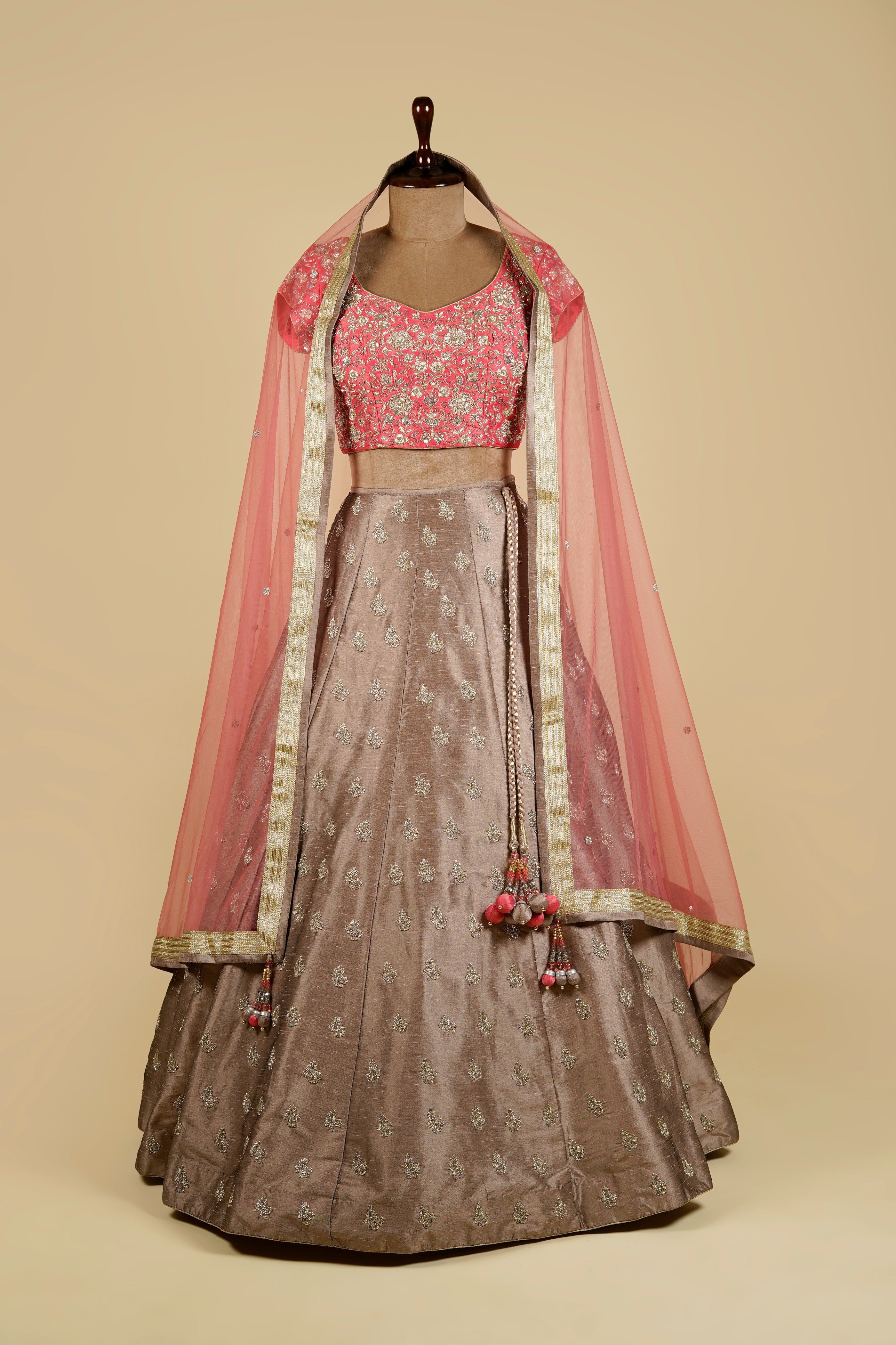 beautiful pink color bridal embroidered lehenga with heavy blouse and –  ODHNI