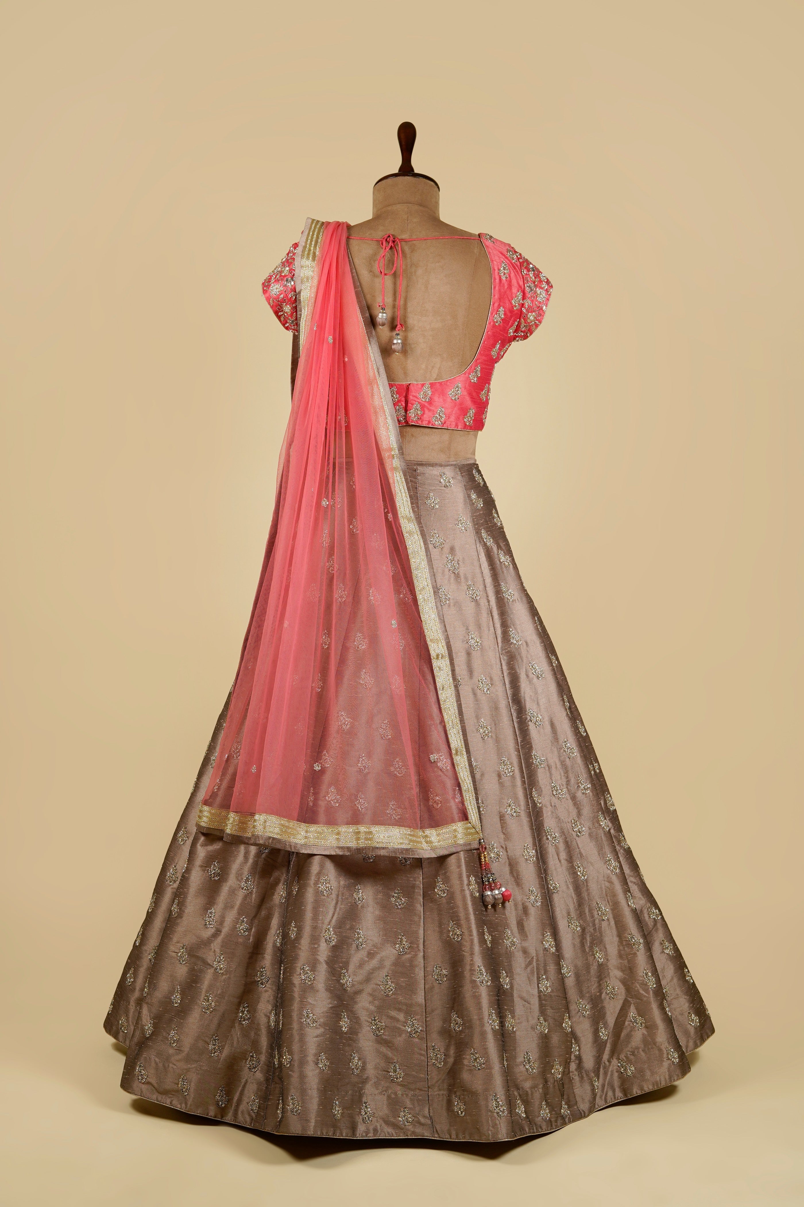 Mouse Color Lehenga With Carrot Pink Choli