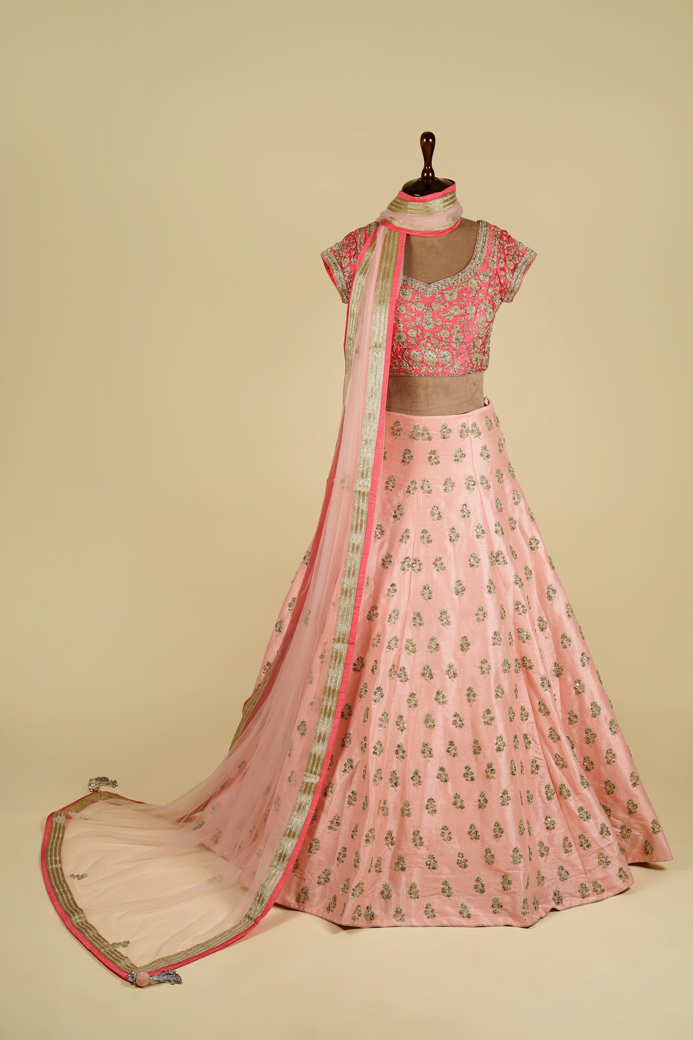 Peach Lehenga with Carrot Pink Choli