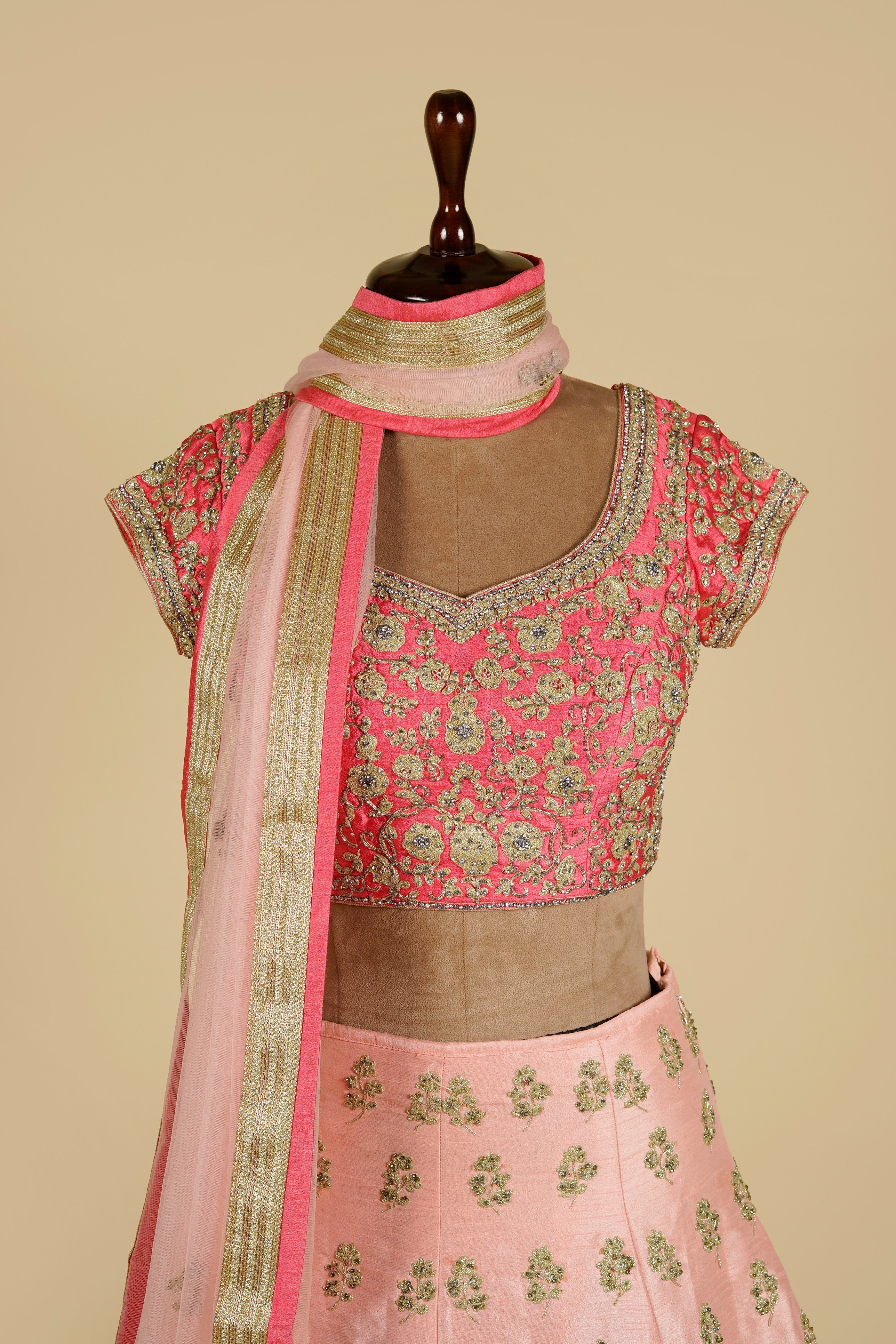Peach Lehenga with Carrot Pink Choli