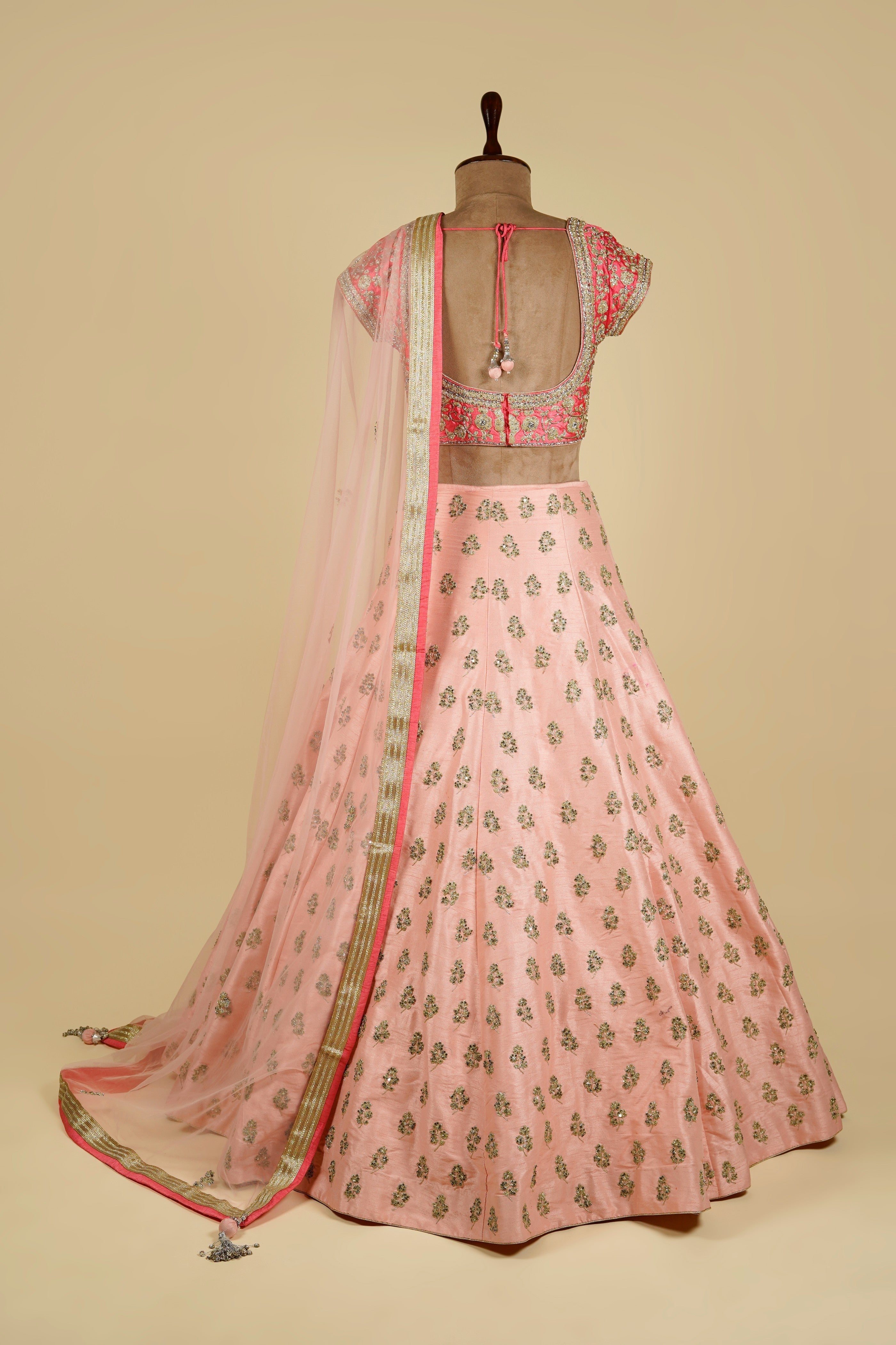 Peach Lehenga with Carrot Pink Choli