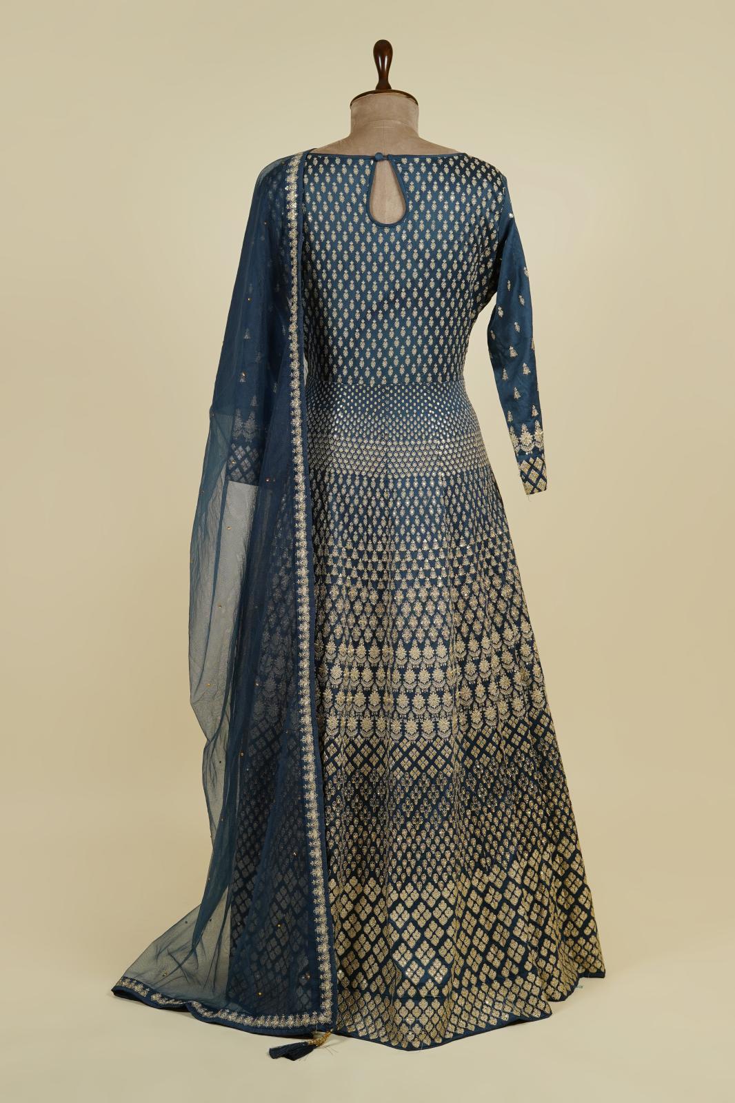 Dark Teal Colour Kashmiri Work