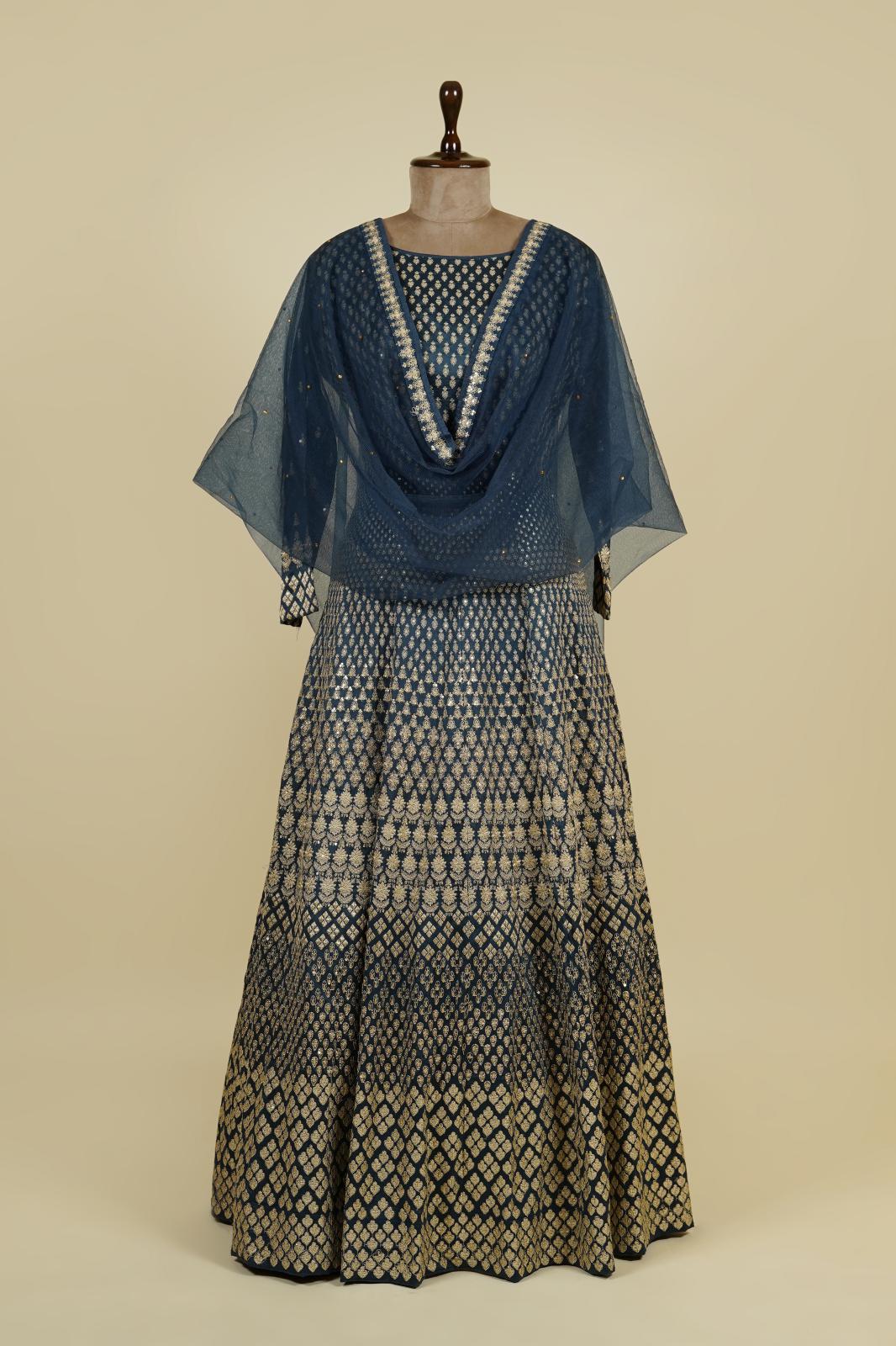 Dark Teal Colour Kashmiri Work