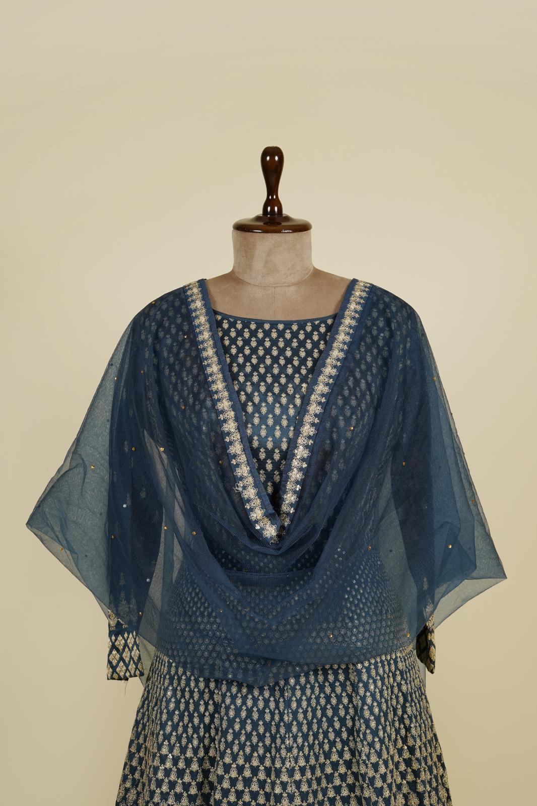 Dark Teal Colour Kashmiri Work