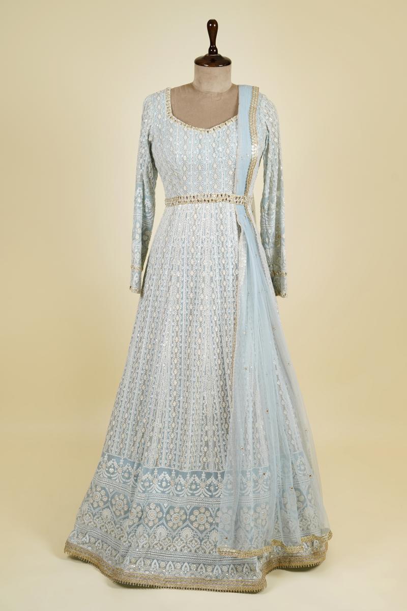 Sky Blue Lucknowi Frock